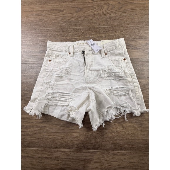 American Eagle Outfitters Pants - American Eagle Highest Rise Baggy Shorts White Distressed Denim Size 4 27W NEW